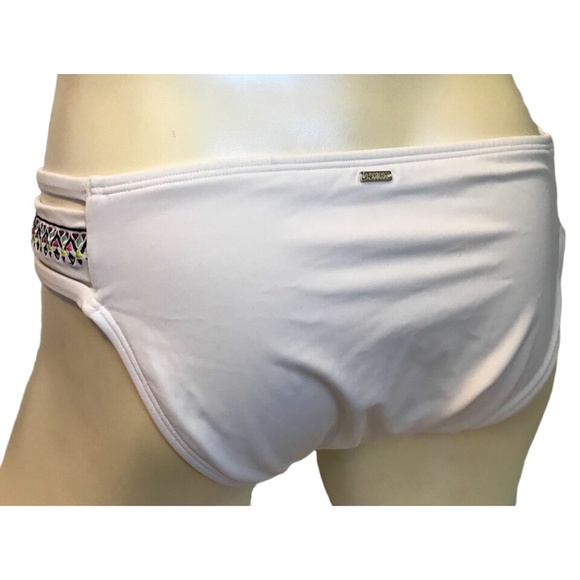 Victoria's Secret PINK White Aztec Embroidery Split Sides Strappy Swim Bottom XS - Picture 2 of 2